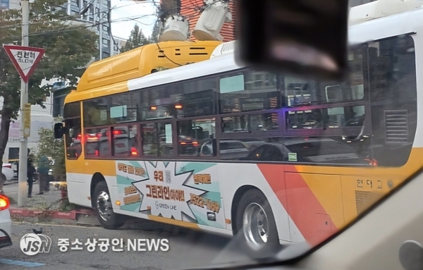 광주 서구청 앞 도로서 버스 가로수·전봇대 충돌…승객 10여 명 경상