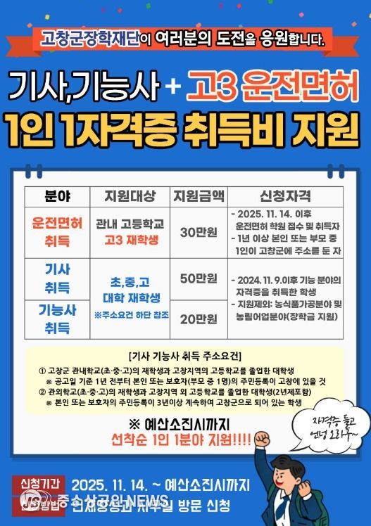 고교 성적우수 장학금 확대·1인1자격 취득 지원