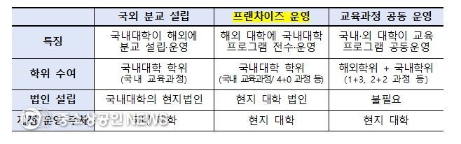 국내 대학의 해외 진출 유형